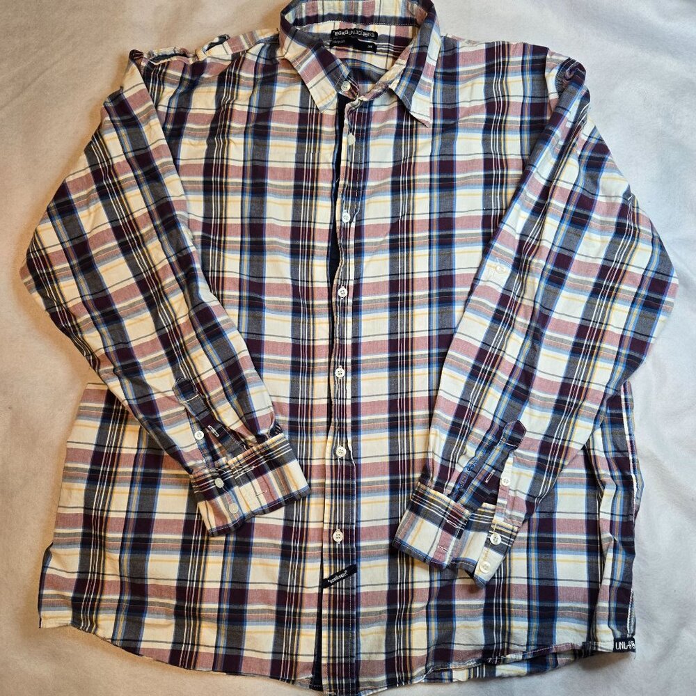 Ecko Unltd Mens Plaid Button-Up Shirt 3X Cotton Long‎ Sleeve Multicolor